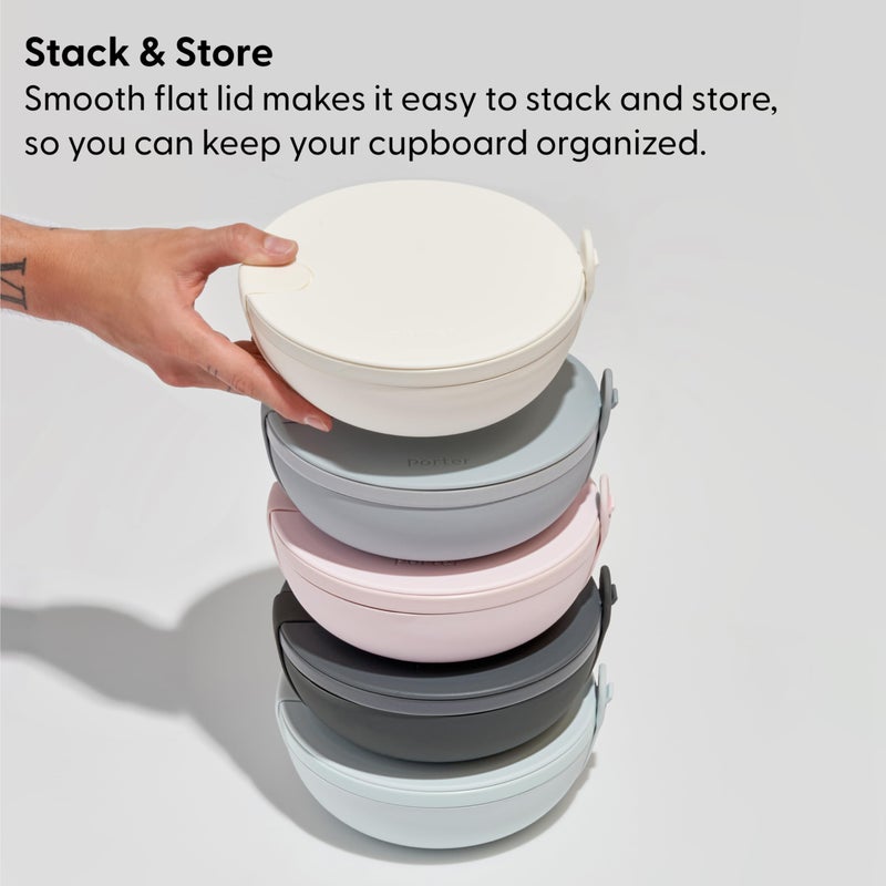 WP W&P Porter Ceramic Bowl Lunch Container w/ Protective Non-slip Exterior, Charcoal 1 Liter | Lid & Snap-tight Silicone Strap | Food Storage, Bento Box, Meal Prep | BPA-Free Ceramic - Image 5